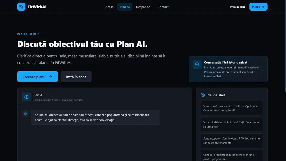 Captură a interfeței de planificare FitWithAI